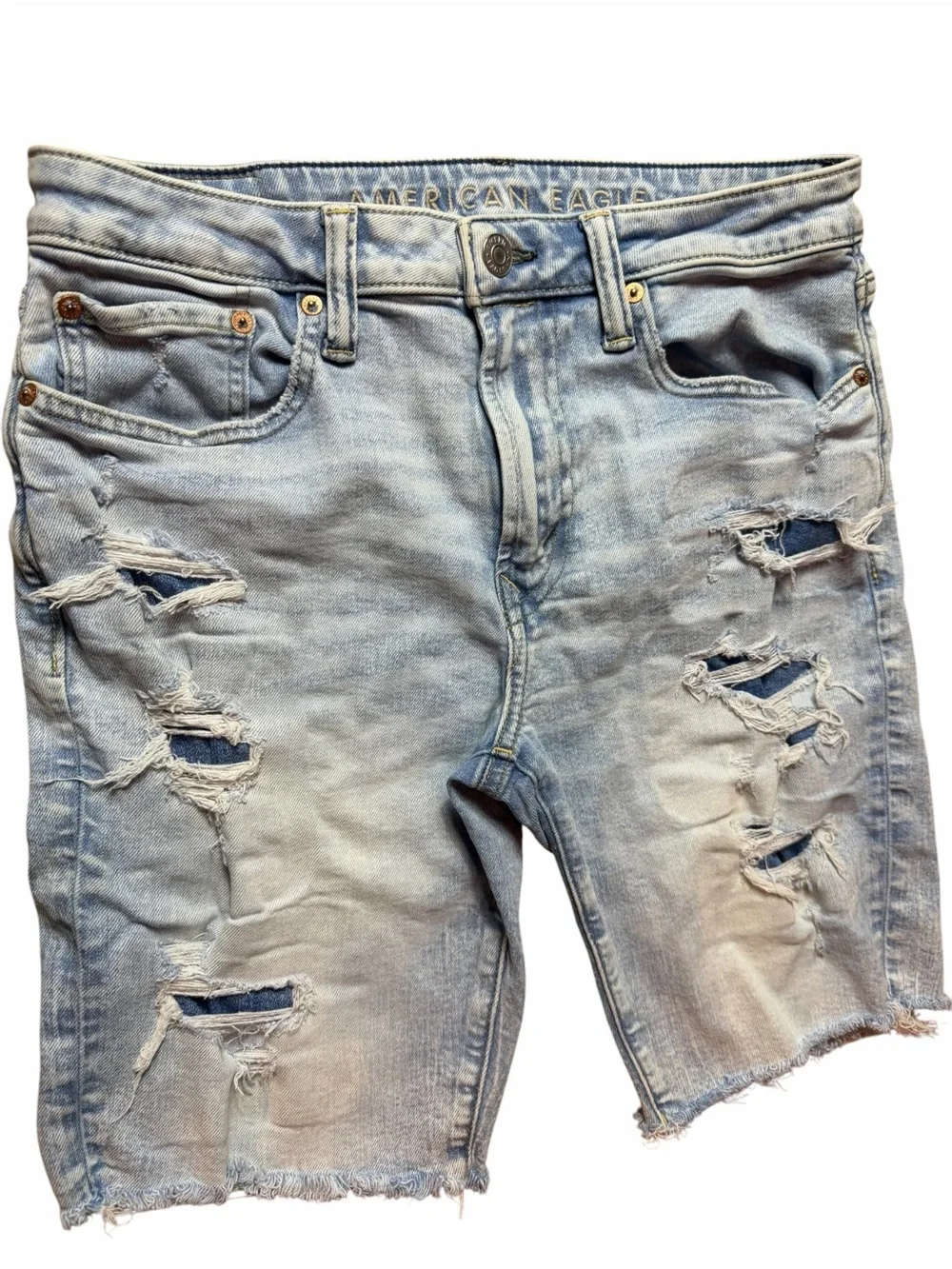 American Eagle Outfitters Men's 31 Light Wash Distressed Denim Jean Shorts